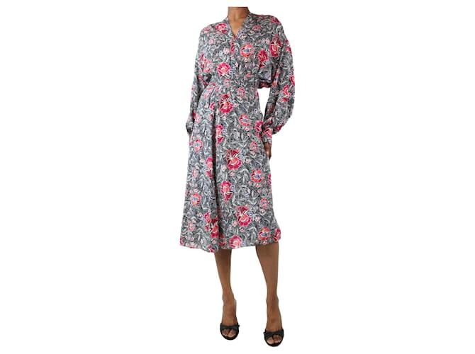 Isabel Marant Etoile Black floral-printed silk blouse and skirt set - size UK 6  ref.1283079
