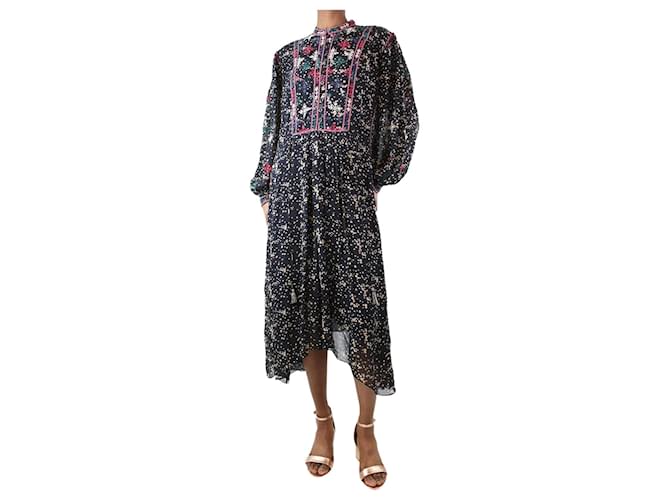 Isabel Marant Etoile Black patterned embroidered midi dress - size UK 6 Viscose  ref.1283080
