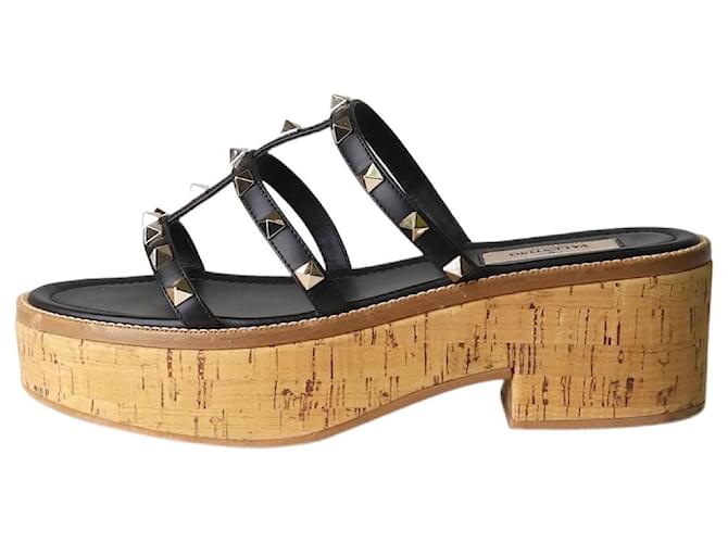 Valentino Black Rockstud cork sandals - size EU 38 Leather  ref.1283082