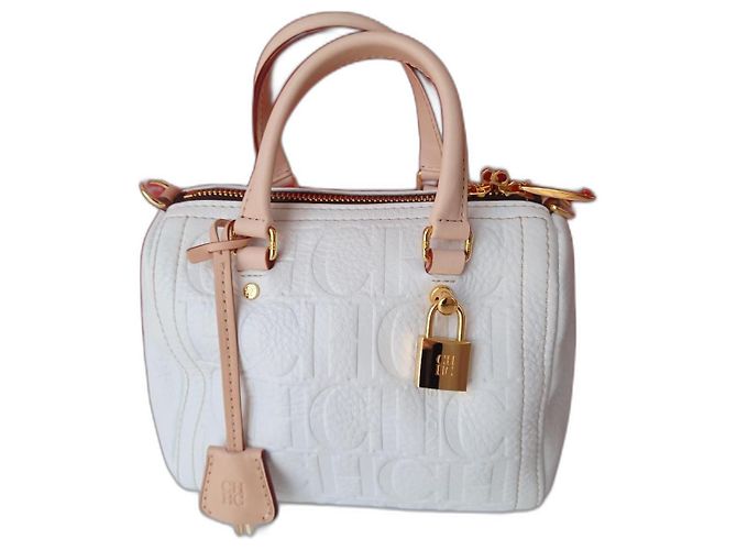 Carolina Herrera Andy 5 Locked Mini Borsa a Tracolla Pelliccia Bianca Bianco