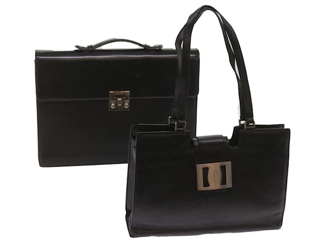 Salvatore Ferragamo Hand Bag Leather 2Set Black Auth bs12088  ref.1283121