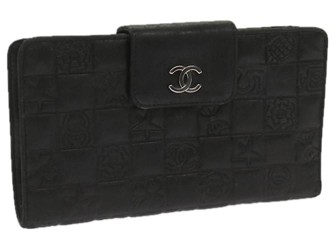 CHANEL Long Wallet No5 Canvas Leather Black CC Auth 67566  ref.1283217