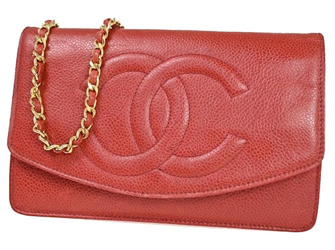 Wallet On Chain Carteira Chanel em corrente Vermelho Couro  ref.1283253