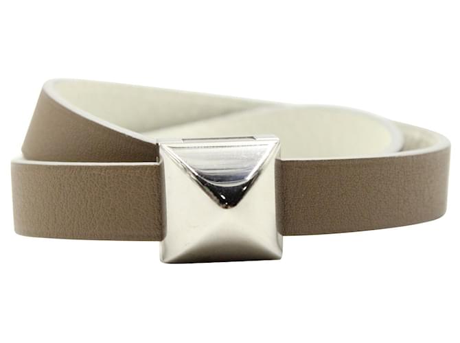 HERMÈS Single Medor Infini Double Tour Bracelet-Nata And Etain - Palladium Hardware Grey Leather  ref.1283394