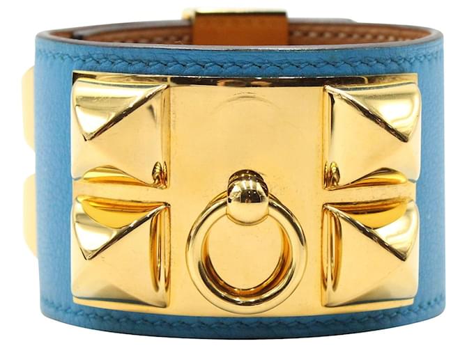 Kelly HERMÈS Collier De Chien Armband - Bleu Izmir Swift Leder - Gold Hardware Blau  ref.1283395