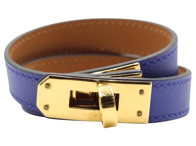 HERMÈS Kelly Double Tour Bracelet In Bleu Saphir With Gold Hardware Blue Leather  ref.1283396