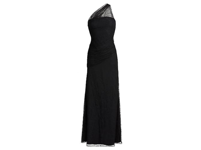 Roberto Cavalli One Shoulder Black Lace Gown Dress  ref.1283400