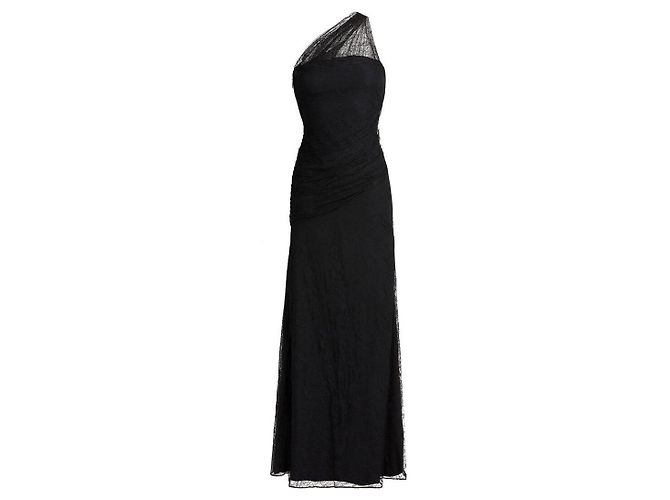 Roberto Cavalli One-Shoulder Schwarzes Spitzenkleid