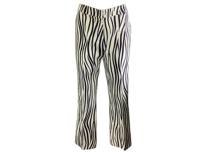 Autre Marque Valentino Marfim / Calça de crepe com estampa zebra preta de cintura alta Cru Lã  ref.1283459