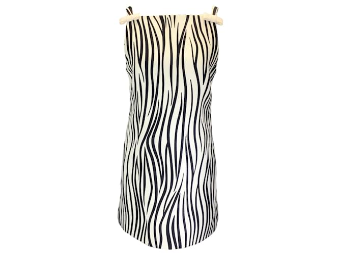 Autre Marque Valentino Marfim / Minivestido de crepe sem mangas com estampa de zebra preto Cru Lã  ref.1283460
