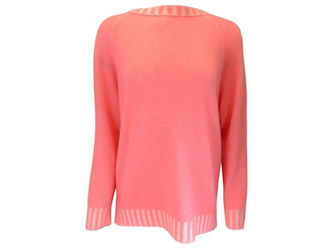 Autre Marque Lamberto Losani Flamingo Pink / White Long Sleeved Cashmere Knit Raglan Sweater  ref.1283476