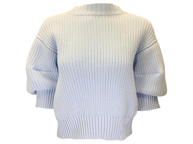 Autre Marque Sacai Light Blue Short Puff Sleeved Knit Pullover Sweater Polyester  ref.1283481