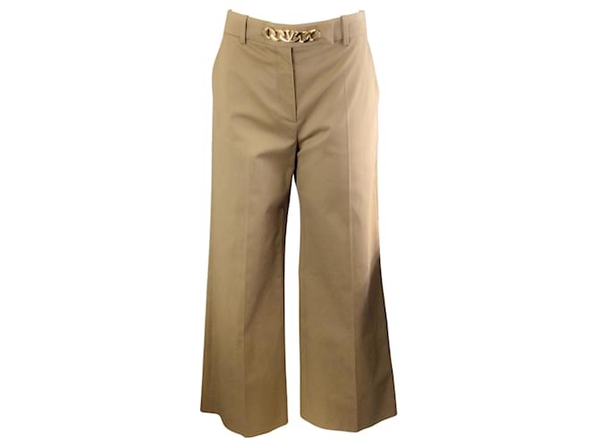 Autre Marque Valentino Tan / Pantalones anchos dorados con eslabones de cadena y talle alto con logotipo VLogo Camello Algodón  ref.1283485