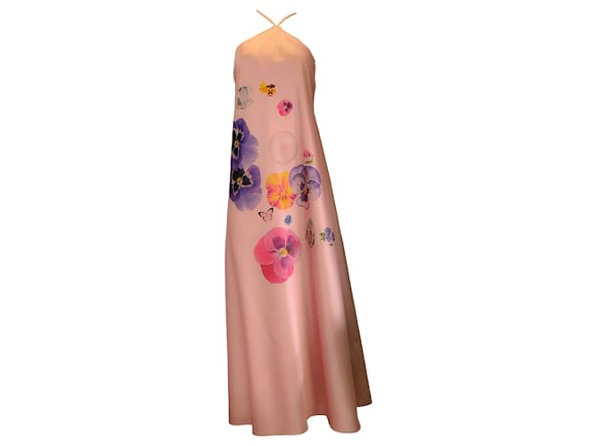 Autre Marque Vivetta Light Pink Multi Floral Printed Satin Midi Dress Polyester  ref.1283488