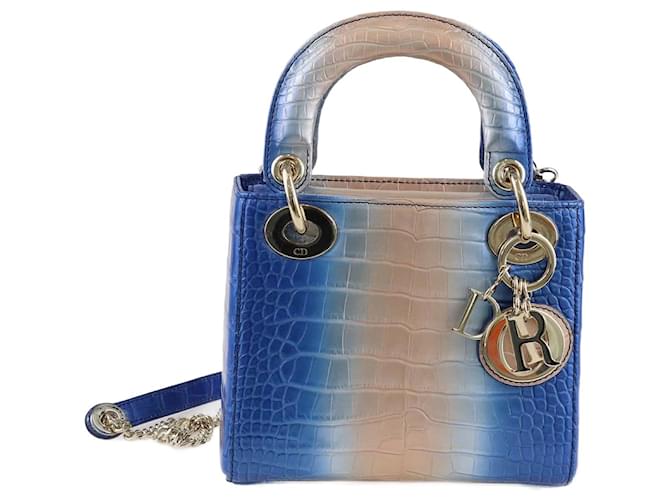 Christian Dior Mini sac Lady Dior en alligator nacre bleu Cuirs exotiques  ref.1283493