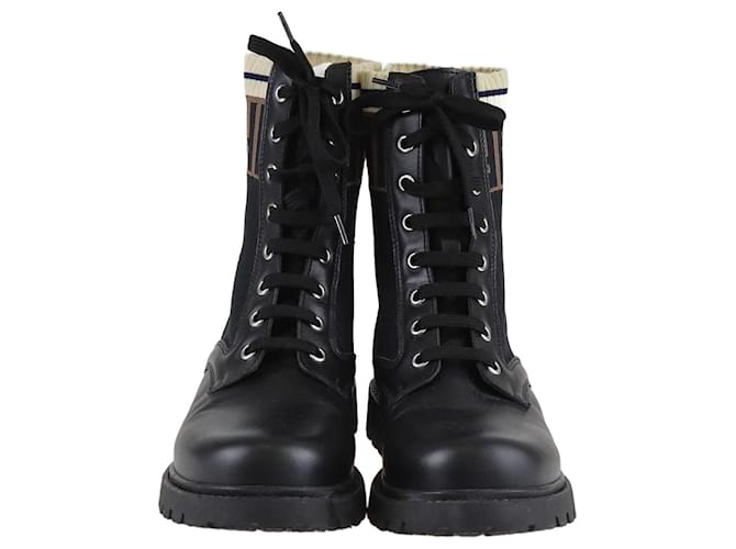 Fendi Black Rockoko Combat Boots Leather  ref.1283494