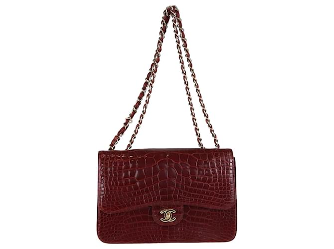 Chanel Rouge Fonce Shine Alligator Jumbo Classic Single Flap Bag Leather  ref.1283501