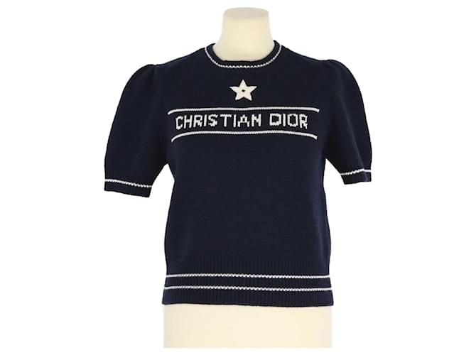 Christian Dior Pull à manches courtes bleu foncé Laine  ref.1283503