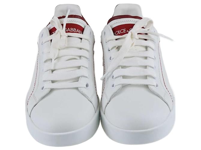 Dolce & Gabbana Rot/Weiße Sneakers mit Schnürung und Logo-Einsatz Leder  ref.1283506