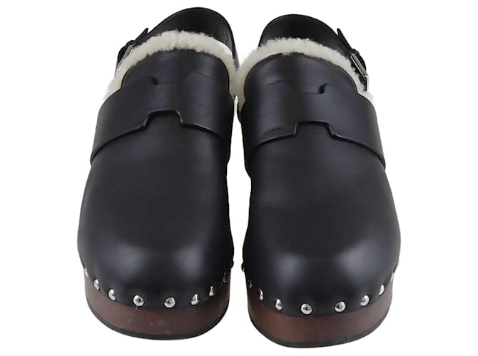 Hermès Hermes Black Leather And Shearling Hermione Mule  ref.1283517