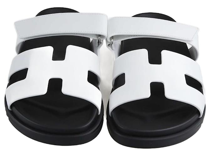 Hermès Hermes White/Sandale Chypre Noire Cuir  ref.1283520