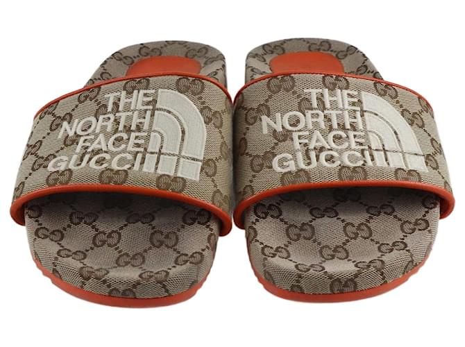 The North Face X Gucci Brown/Orange Gg Flat Slides Leather  ref.1283545