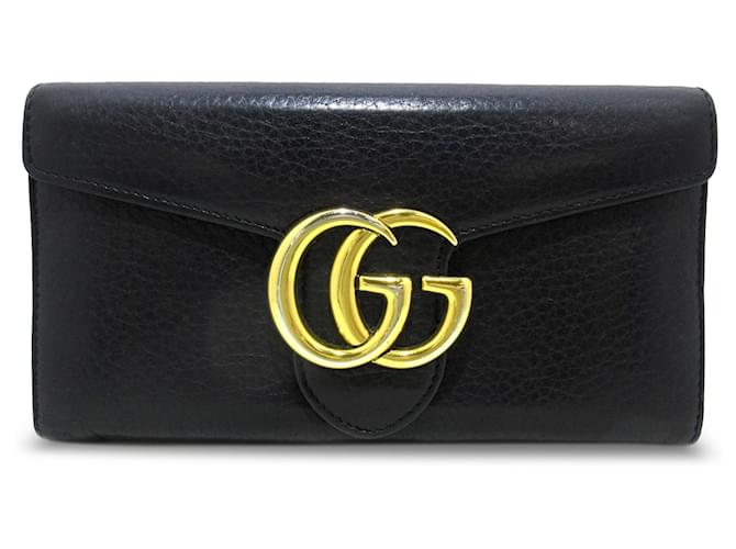 Portefeuille long en cuir noir Gucci GG Marmont  ref.1283547
