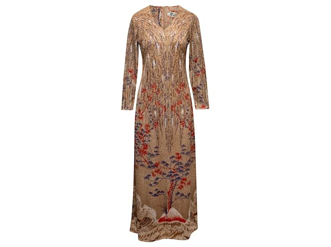 vintage Beige &Multicolore Lanvin Tree Print Maxi Robe Taille US S Synthétique  ref.1283554