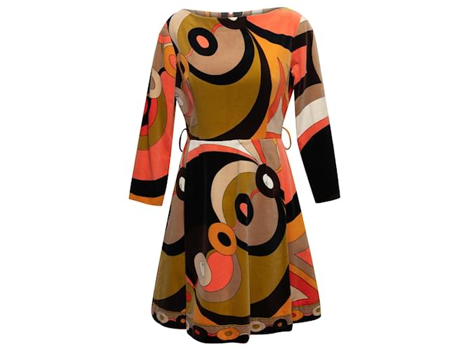 Vintage Black & Multicolor Emilio Pucci Velvet Abstract Print Dress Size US 14  ref.1283555