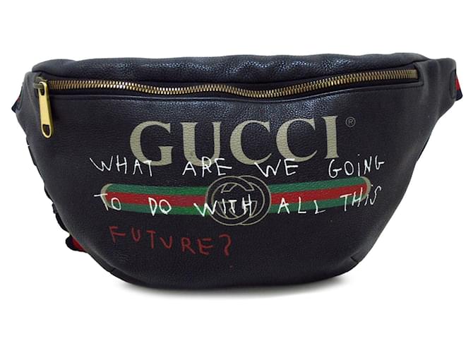 Bolsa de cinto preta com logotipo Gucci Coco Capitan Preto Couro  ref.1283563