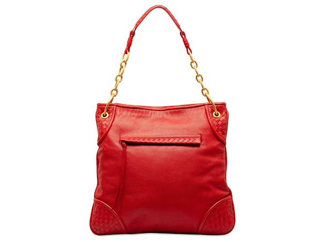 Red Bottega Veneta Intrecciato Trimmed Leather Shoulder Bag  ref.1283564