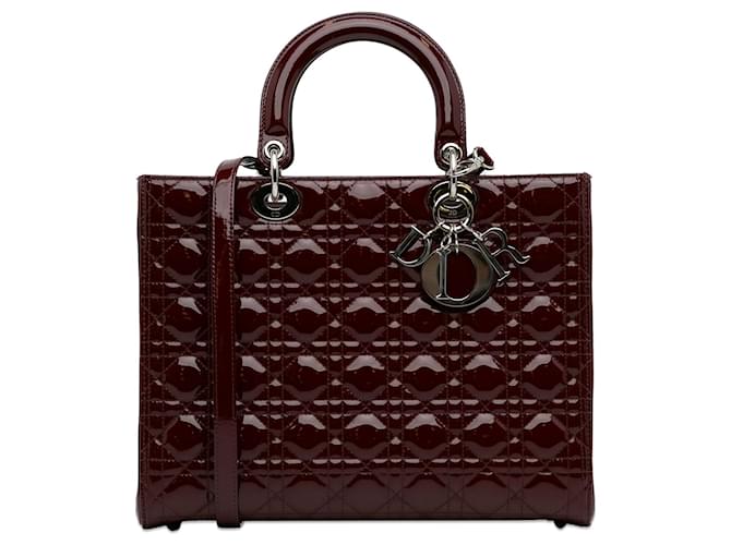 Grand sac à main Lady Dior verni Cannage rouge Dior Cuir  ref.1283566