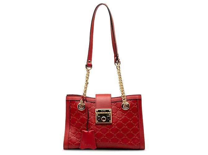 Red Gucci Guccissima Padlock Shoulder Bag Leather  ref.1283568