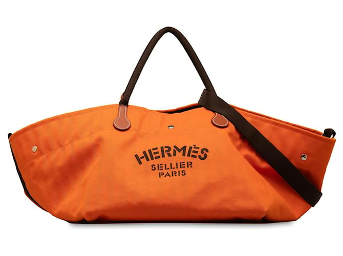 Hermès Orange Hermes Toile Fourre Tout du Cavalier Carryall Tote Satchel Cloth  ref.1283578