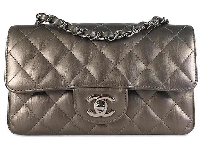 Gray Chanel Mini Rectangular Classic Metallic calf leather Single Flap Crossbody Bag  ref.1283581