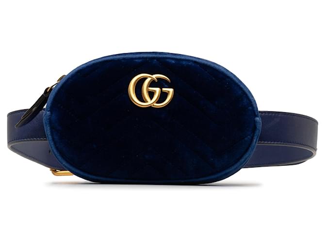 Bolsa Gucci Velvet GG Marmont Matelasse Azul Veludo  ref.1283591