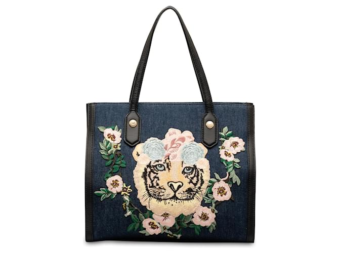 Blue Gucci upperr Denim Embroidered Tote Leather  ref.1283592