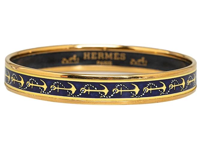 Hermès Blue Hermes Narrow Enamel Bangle Costume Bracelet Metal  ref.1283631