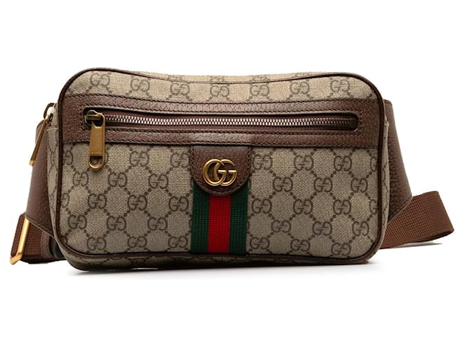 Brown Gucci GG Supreme Ophidia Belt Bag Leather  ref.1283638