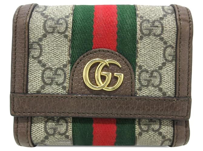 Brown Gucci GG Supreme Ophidia Small Wallet Leather  ref.1283639