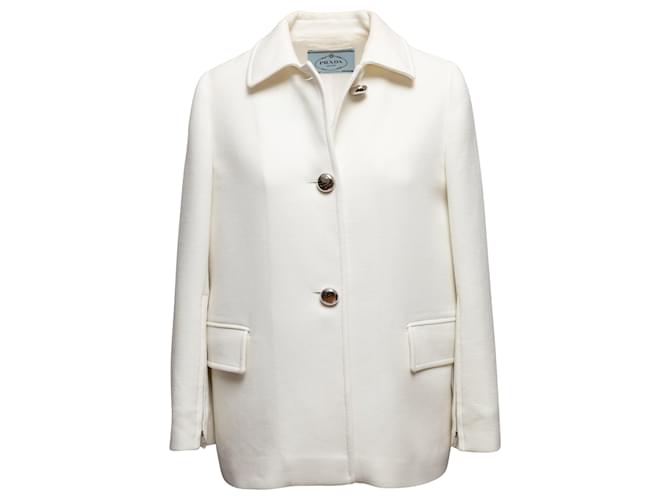 White Prada Wool Jacket Size IT 42  ref.1283657