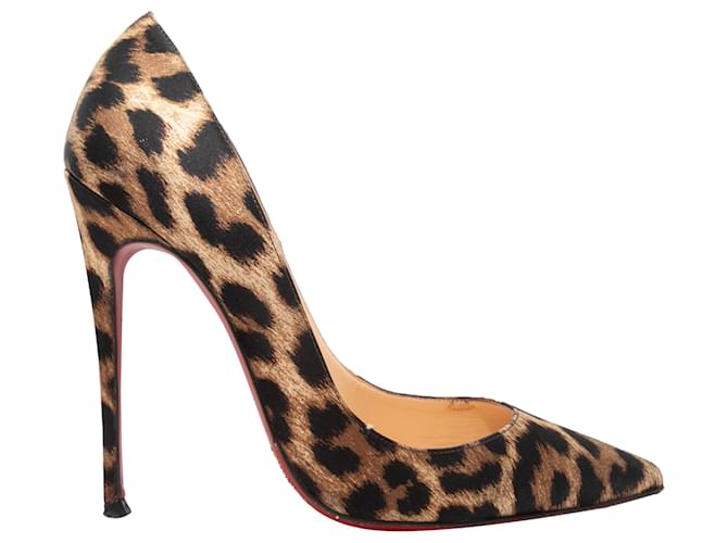 Tamanho das bombas Christian Louboutin com estampa de leopardo marrom e preto 37.5 Lona  ref.1283664