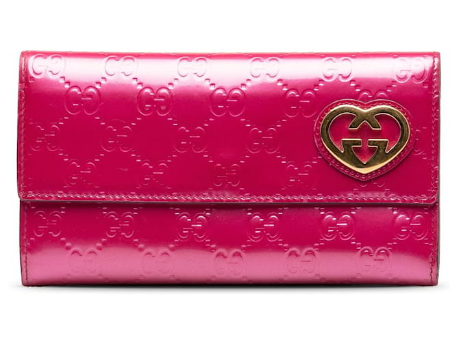 Pink Gucci Guccissima Lovely Heart Long Wallet Leather  ref.1283673