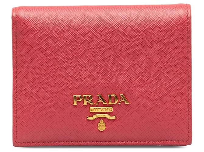 Rosa Prada Saffiano-Geldbörse mit zwei Fächern Pink Leder  ref.1283674