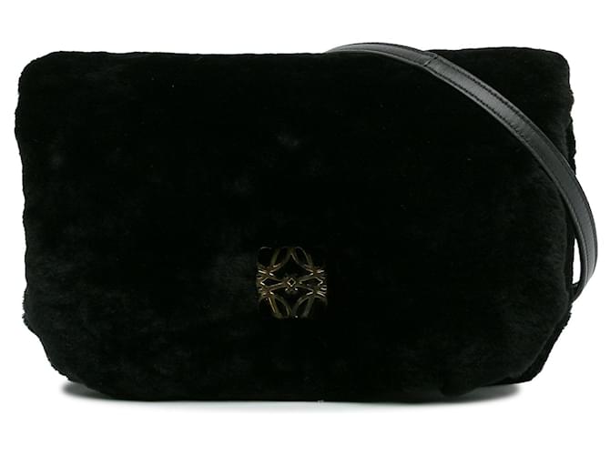 Black Loewe Mini Goya Shearling Satchel Leather  ref.1283686