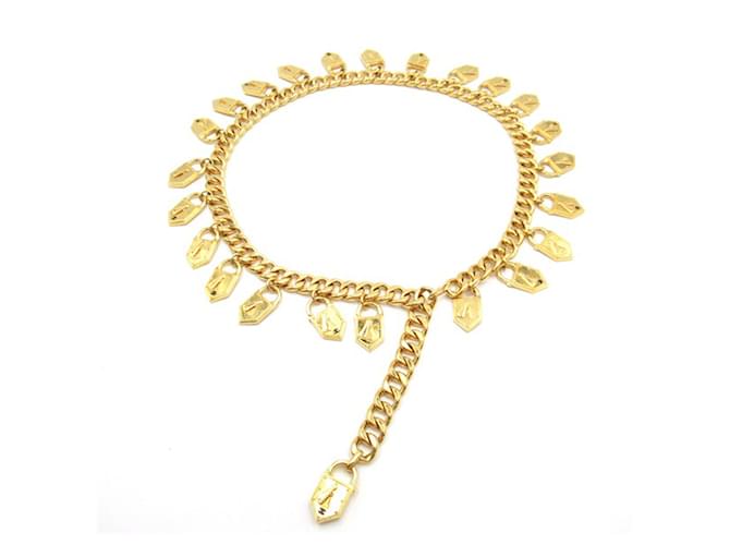 Gold Chanel Padlock Charm Chain Link Belt Golden Metal  ref.1283720