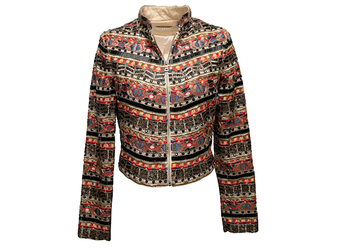 Tan & Multicolor Alice + Olivia Embroidered Jacket Size US M Camel Synthetic  ref.1283743