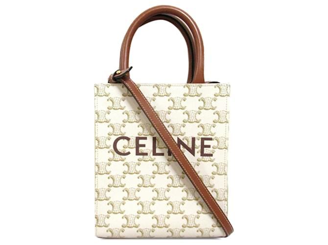 Céline Bolso satchel Celine Mini Triomphe Vertical Cabas blanco Cuero  ref.1283761