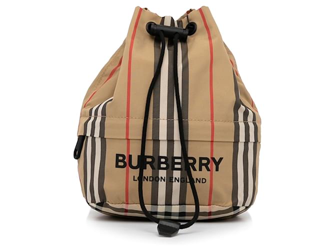 Brown Burberry Phoebe Icon Stripe Nylon Drawstring Pouch Synthetic  ref.1283768