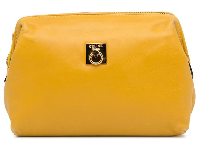 Céline Yellow Celine Leather Cosmetic Pouch  ref.1283774